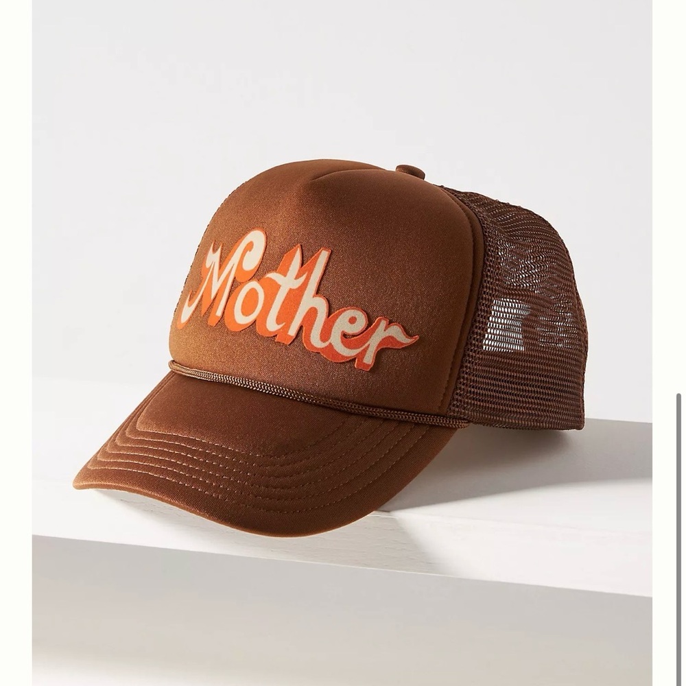 MOTHER Brown Mesh Trucker Hat with Red Tag
